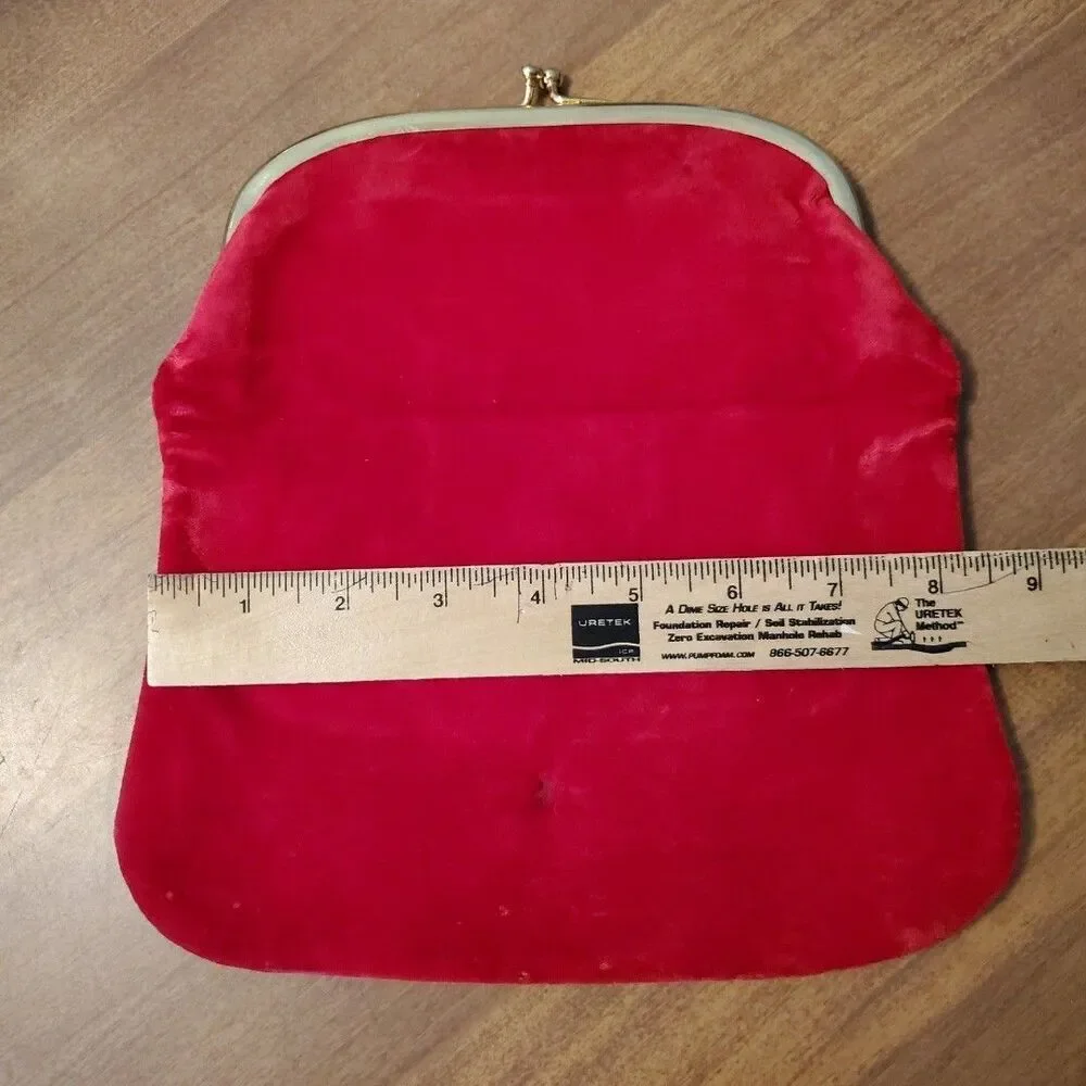 Red Velvet Evening Folding Clutch Hand Bag Purse Vintage Gold Tone Hardware